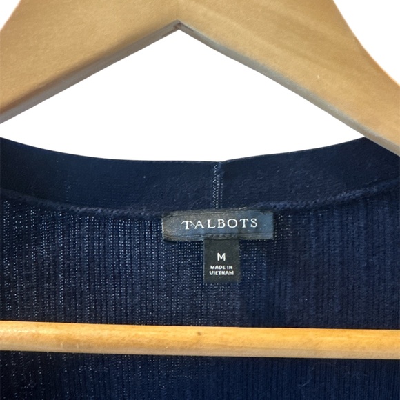 Talbots 100% Cotton‎ Navy Blue Front Open Cardigan Sweater Pockets Medium Cozy - Picture 3 of 6